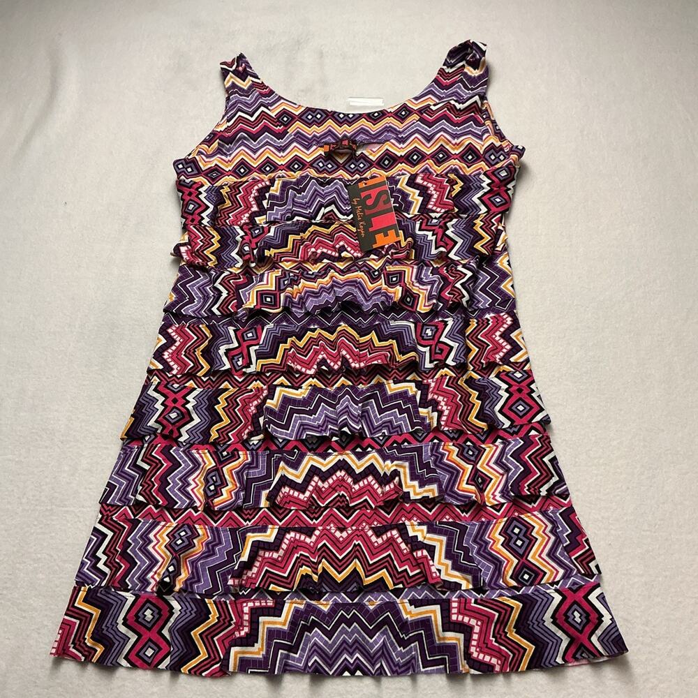 Isle by Melis Kozan Women’s Purple Zig Zag Shift Dress XL Boho NWT , 4004